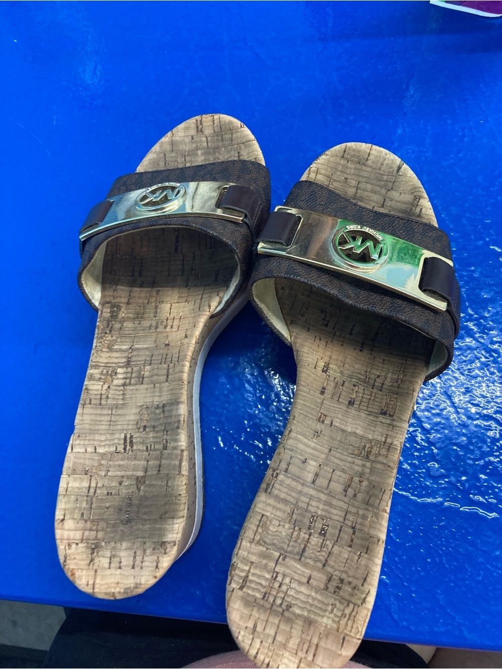 Michael Kors Brown Slide Sandals with Gold MK Plaque